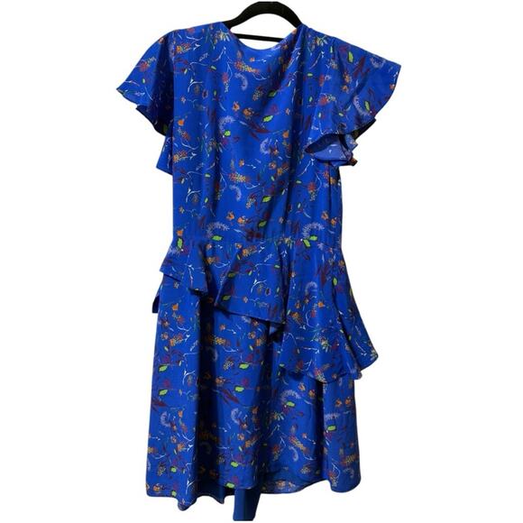 Tanya Taylor Blue Floral Short Sleeve Silk Dress Size 4 - Picture 5 of 6
